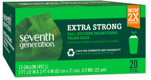 Seventh Generation Drawstring Kitchen Trash Bags 13 gal, 20 Bags