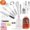 19Pcs Camping Cooking Utensil Kit Portable Picnic Cookware Outdoor Kitchen Equipment Gear Campfire Barbecue Appliances With Storage Bag